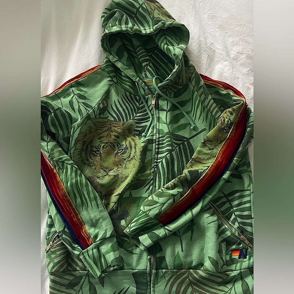 RARE...Roaaar? 😀 Aviator Nation Tiger Jungle Green zip hoodie • unisex M
